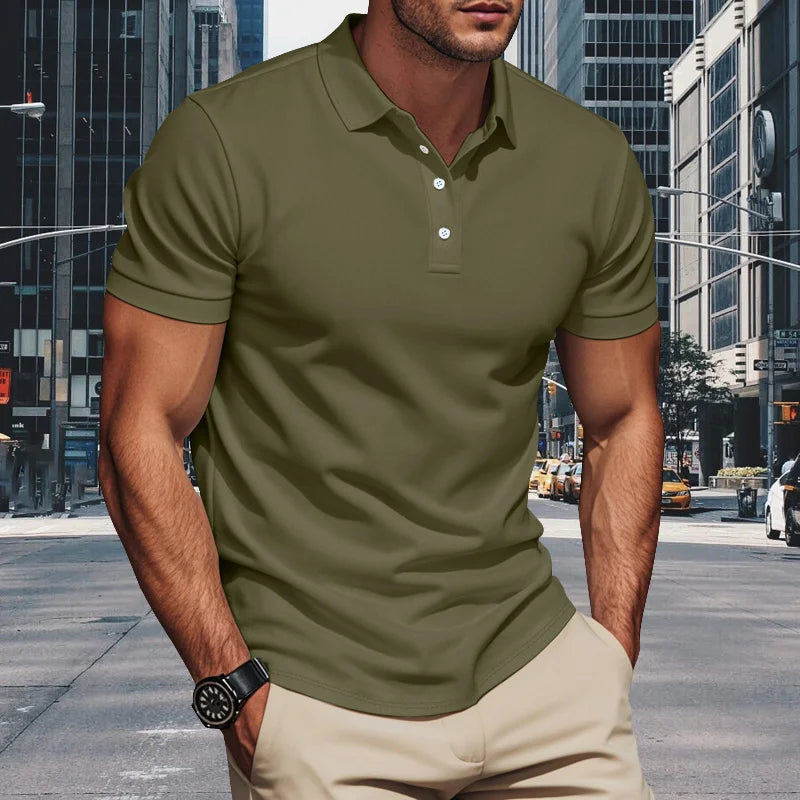 Men's polo shirt men's lapel business office solid color short sleeved T-shirt.