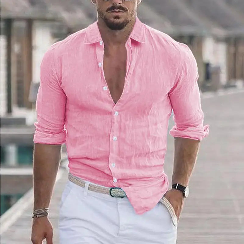 Men Cotton Linen Button Loose Blouse Shirts Spring Summer.