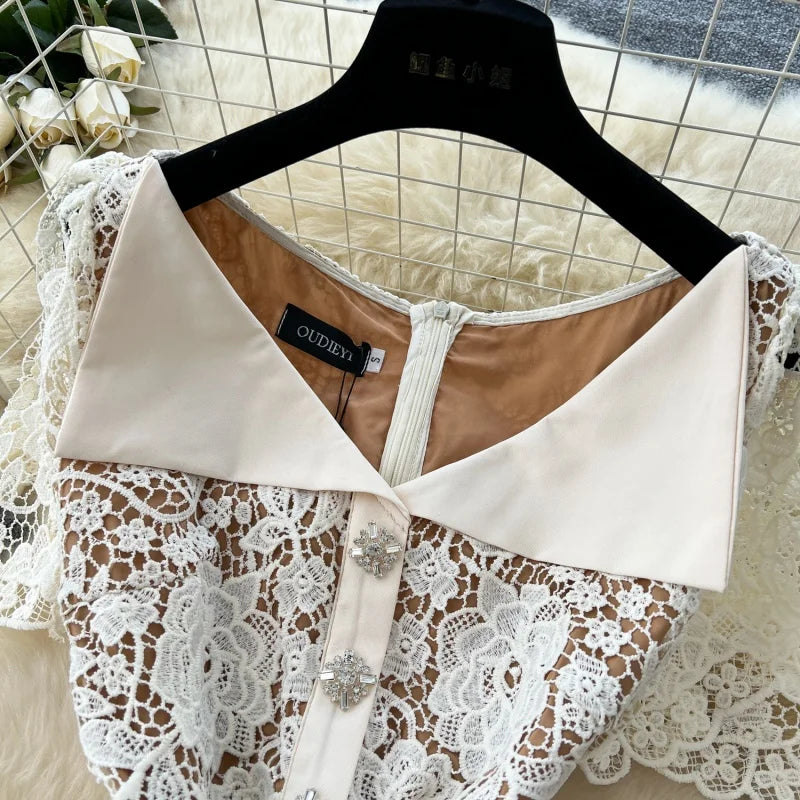 Women’s Elegant Hook Floral Hollow Lace Dress.
