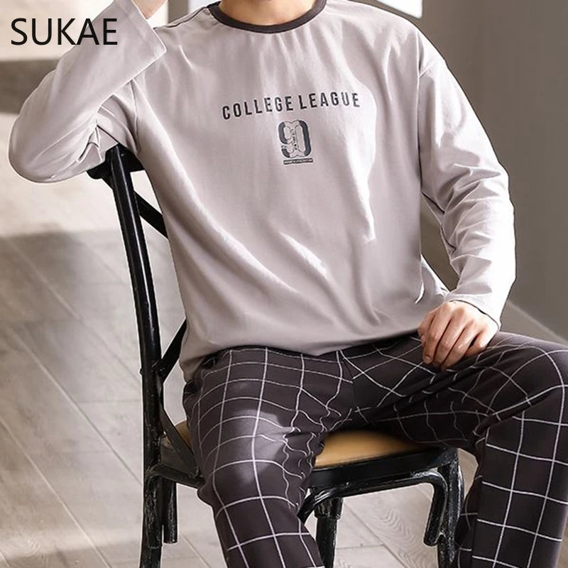 Sporty Pajama Set for Men Autumn Winter New Soft Cotton Pijama.