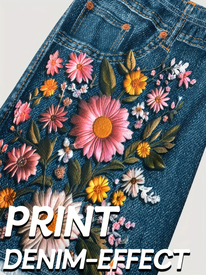 Women's Stretch Denim Like Shorts with Floral Print Design.