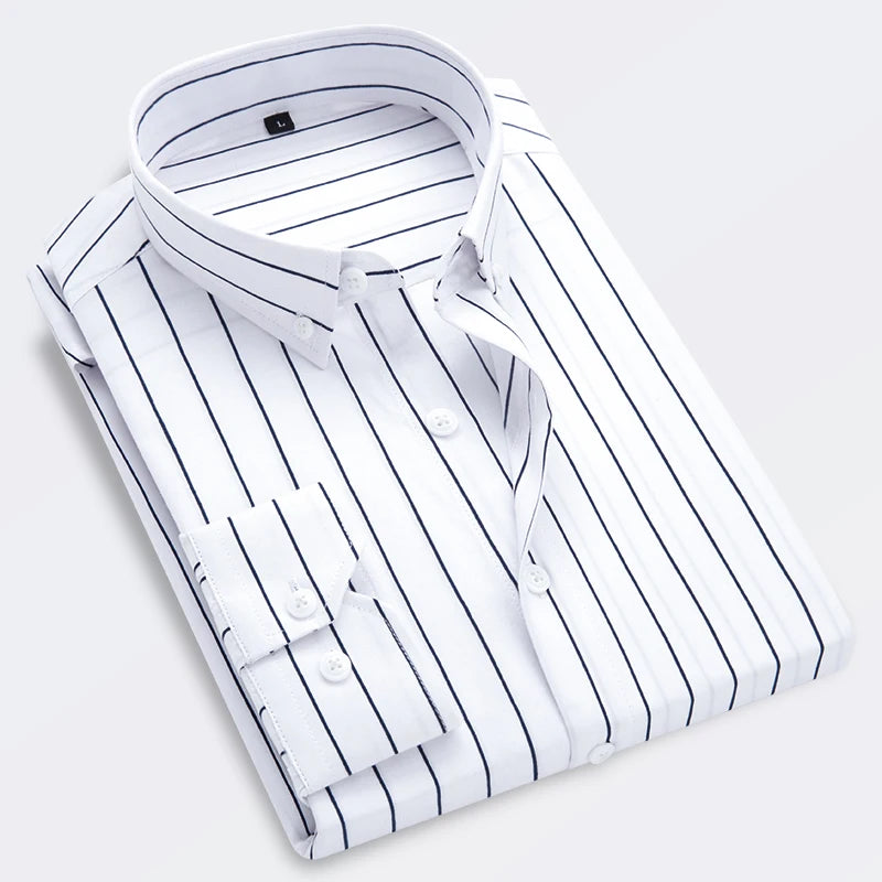Men's Striped Shirt Solid Casual Long Sleeve Slim Fit Korean Edition Business.