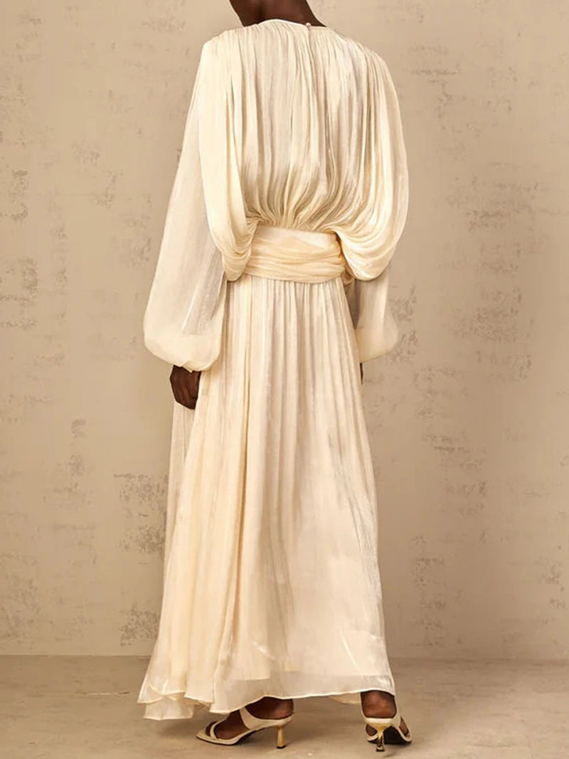 Solid Loose Spliced Folds Elegant Dresses for Women.