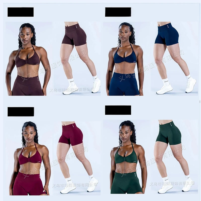 Backless tank top and shorts set, made of highly stretchy, perfect for yoga and outdoor fitness.