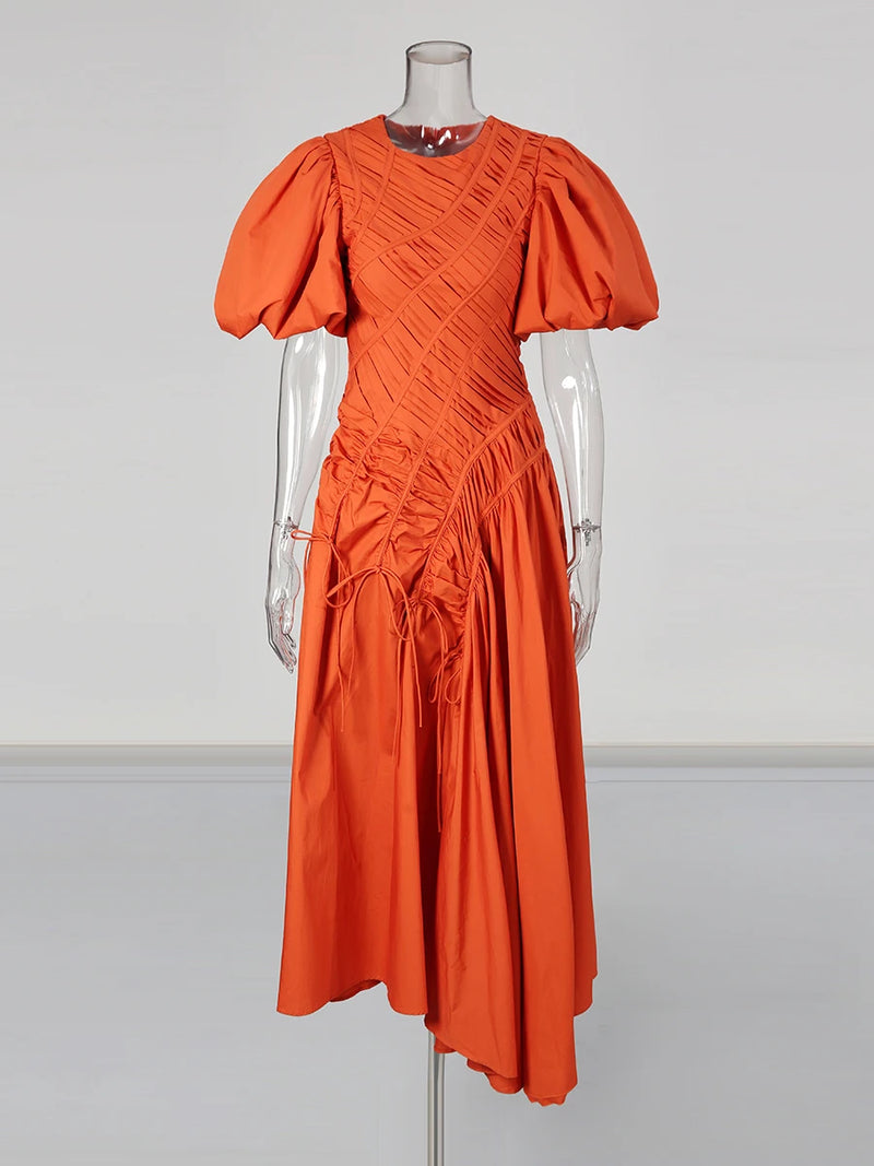 Solid Spliced Folds Irregular Long Dresses for Women.