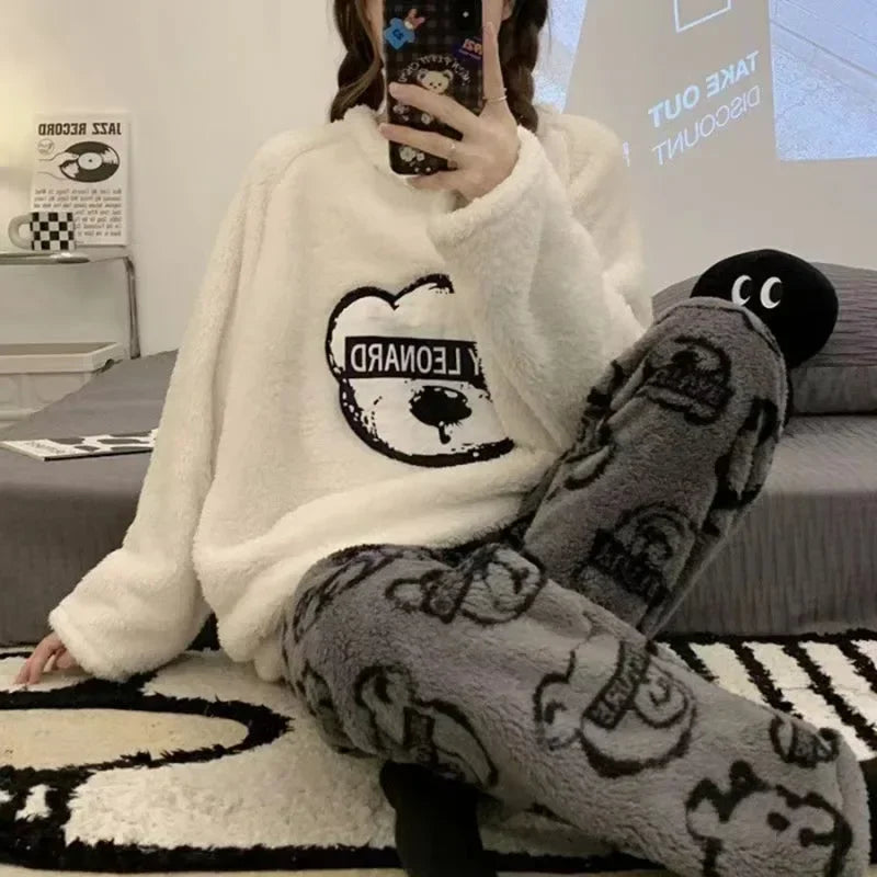 Women's Pajamas Tops and Trousers Sleepwear Homewear Winter Cartoon.