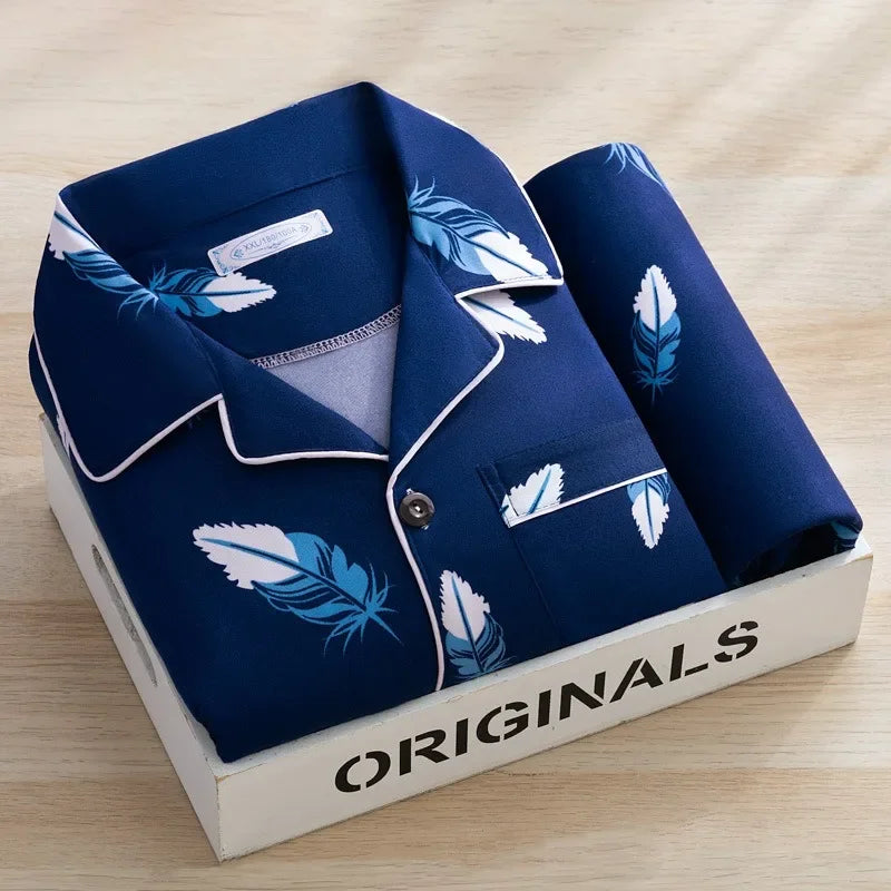 Men Pyjamas Fall and Winter Plaid Simple Sleepwear Homewear.