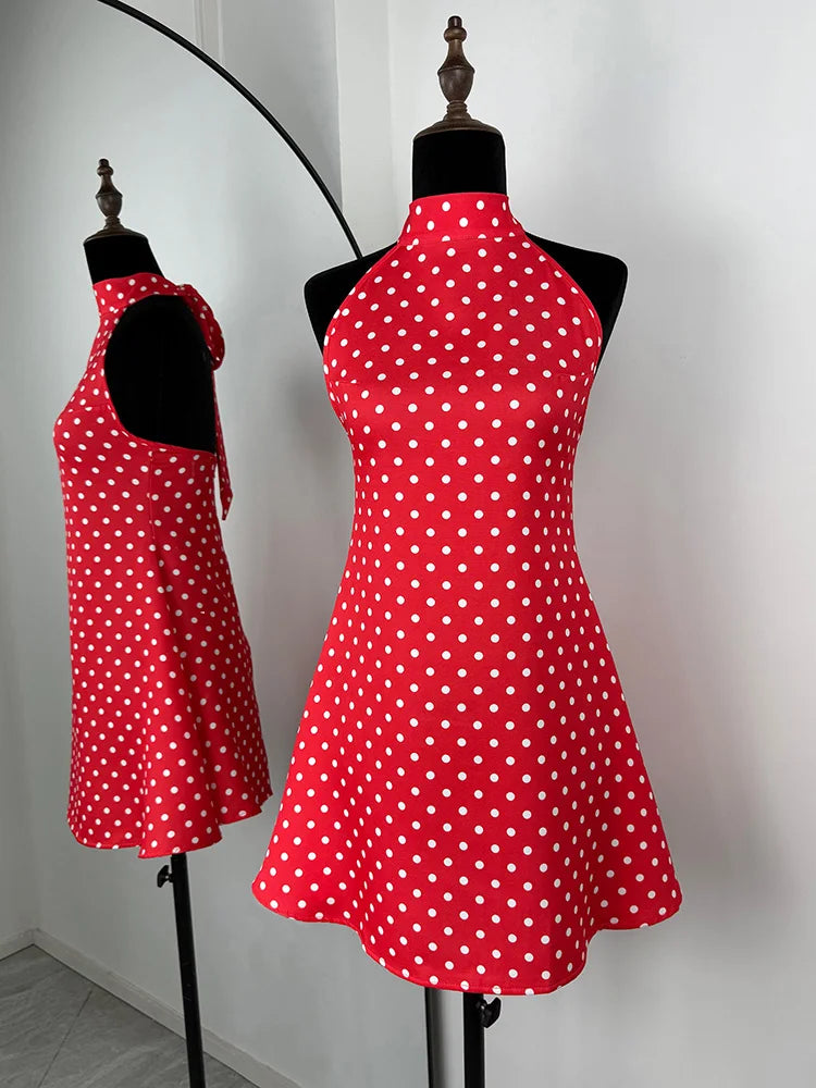 Tornova Polka Dot Halter Sleeveless Dress For Women.