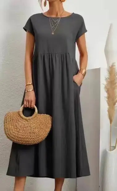 Women Vintage Solid Dress Summer Elegant.