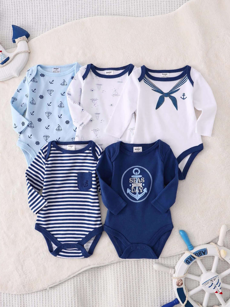 5pcs Boys' Autumn/Winter Long Sleeve Set, Navy Style Children's.