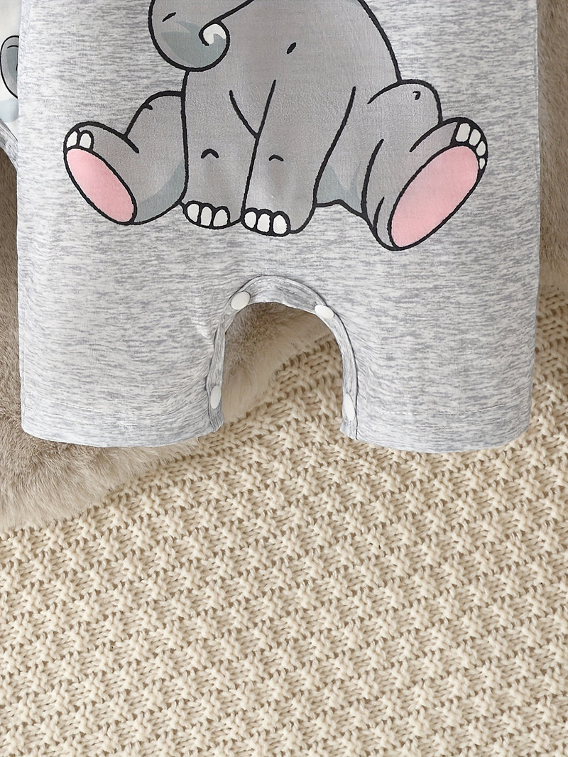 Two Sets of Baby Short-Sleeve Bodysuits with Elephant Patterns.