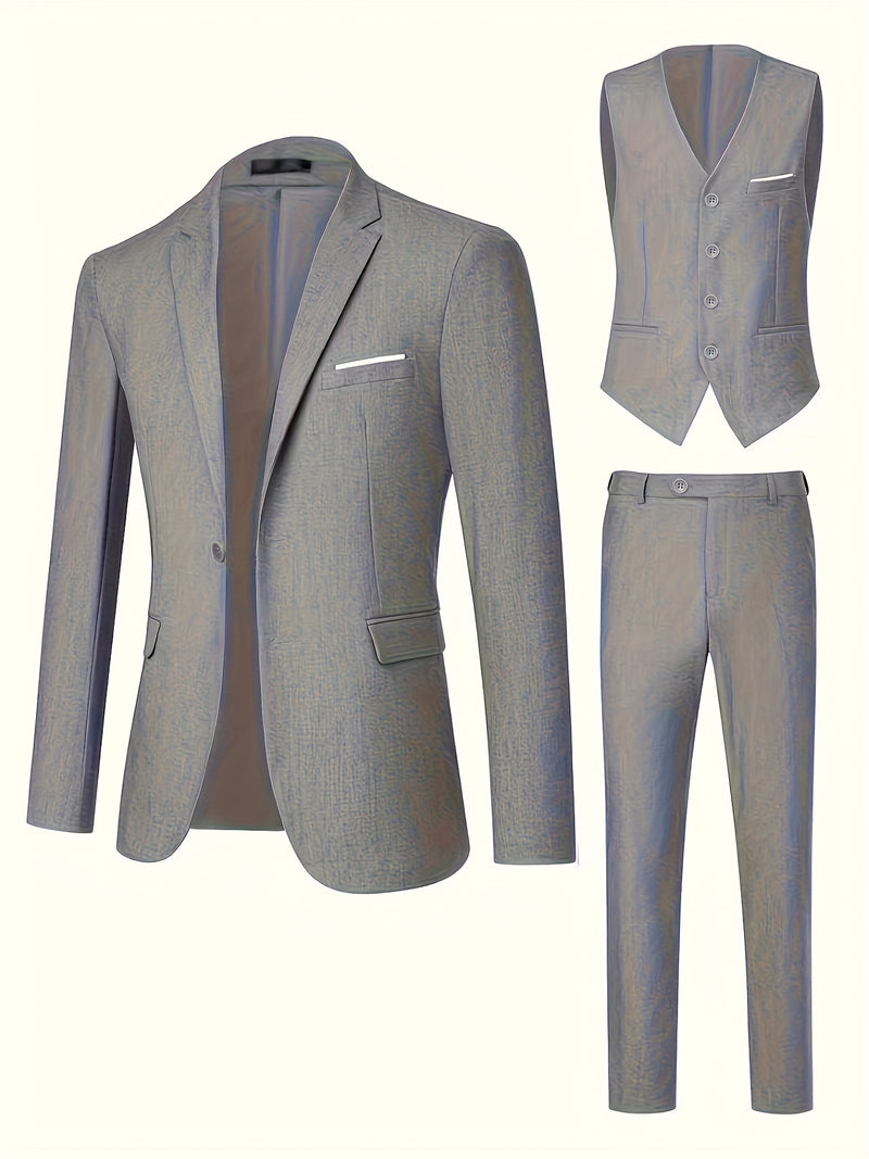3pcs Men's Suit Set, All-Season Business Wedding Party, Suit Jacket,