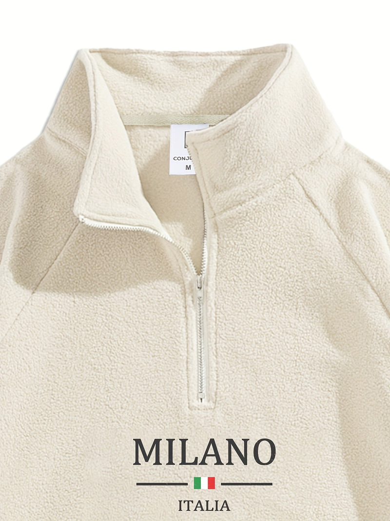 Men's Winter Set with Fleece-Lined Stand Collar Zip-Up Hoodie and Drawstring.