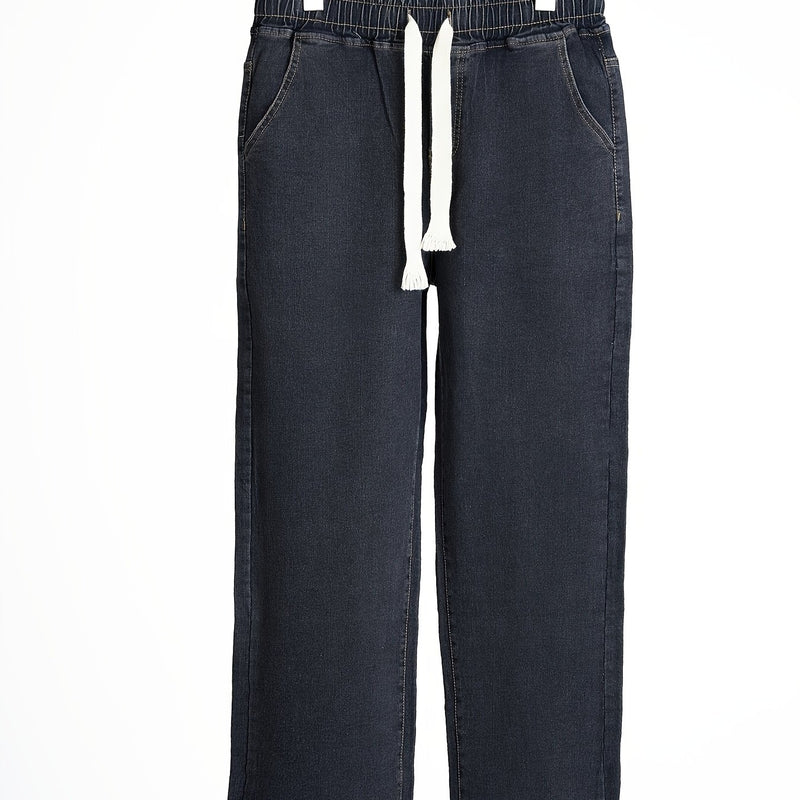 Women’s Unisex Vintage Blue Jeans, Black-Gray Long Pants.