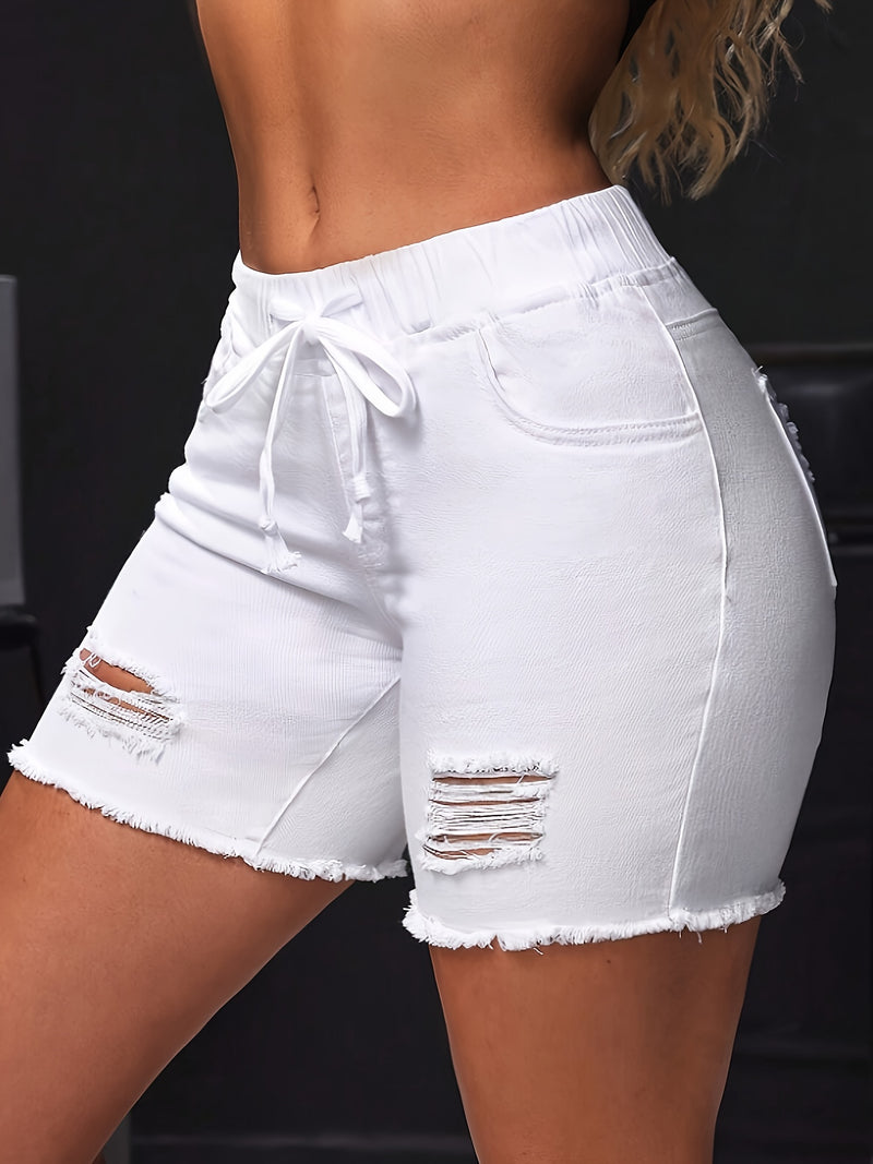 New Style Women'S Shorts with Drawstring And Distressed Design.