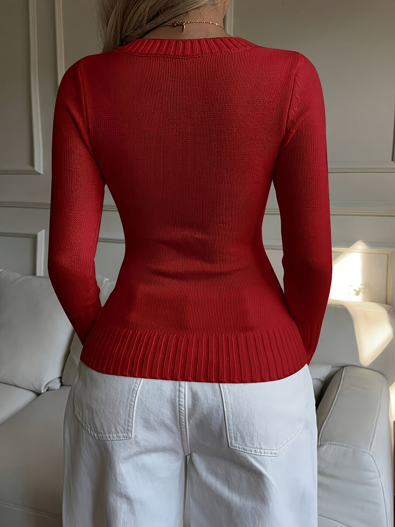 Elegant Ladies' V-neck Long Sleeve Slim Fit Cardigan.