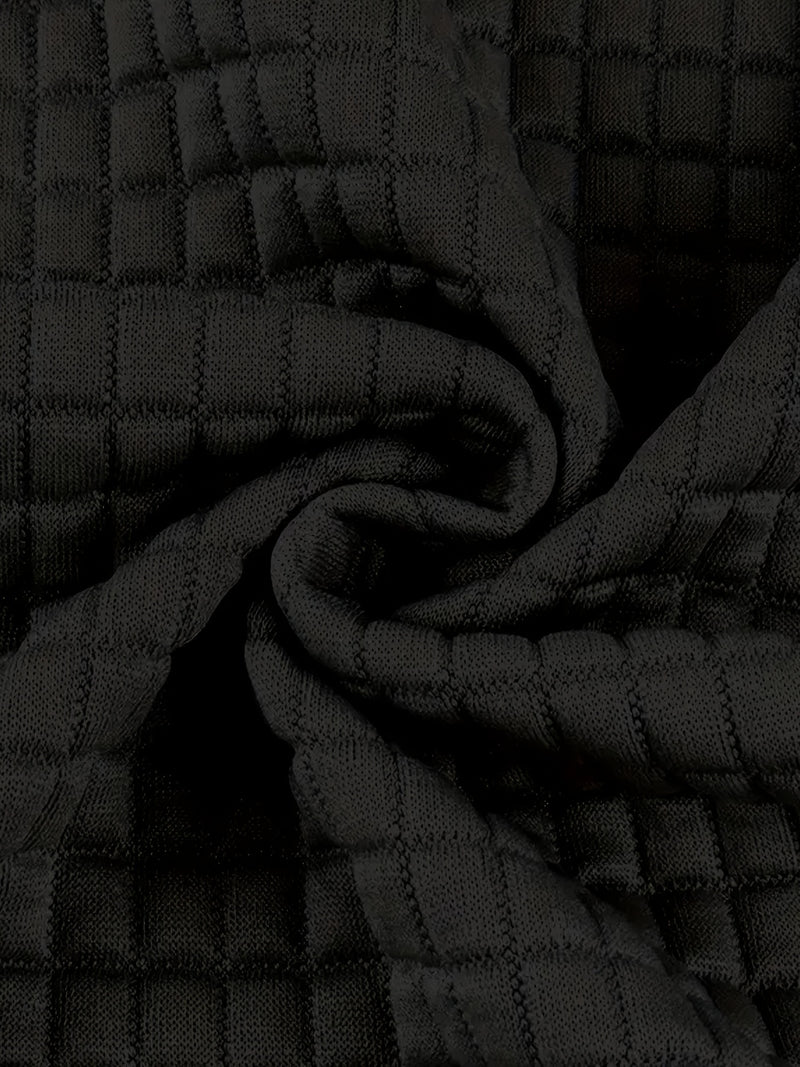Women's Casual Oversized Hoodie with Checkered Texture & Letter Print.