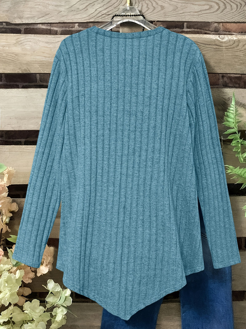 Women's Plus Size Lightweight Ribbed Long Sleeve T-Shirt.