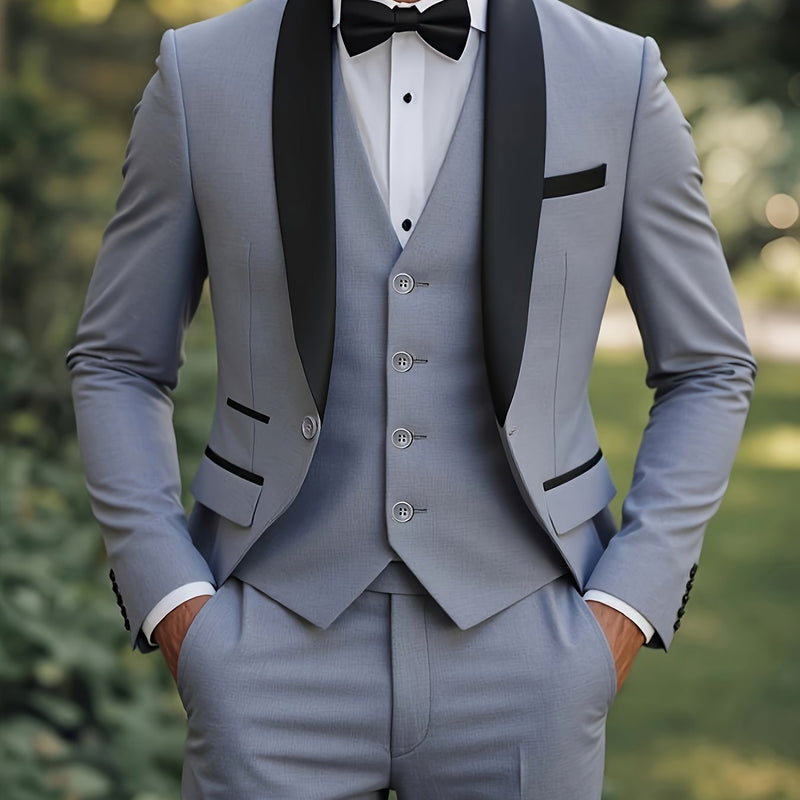 Three-Piece Suit, Business Formal Wear Set, Suit + Trousers + Vest.