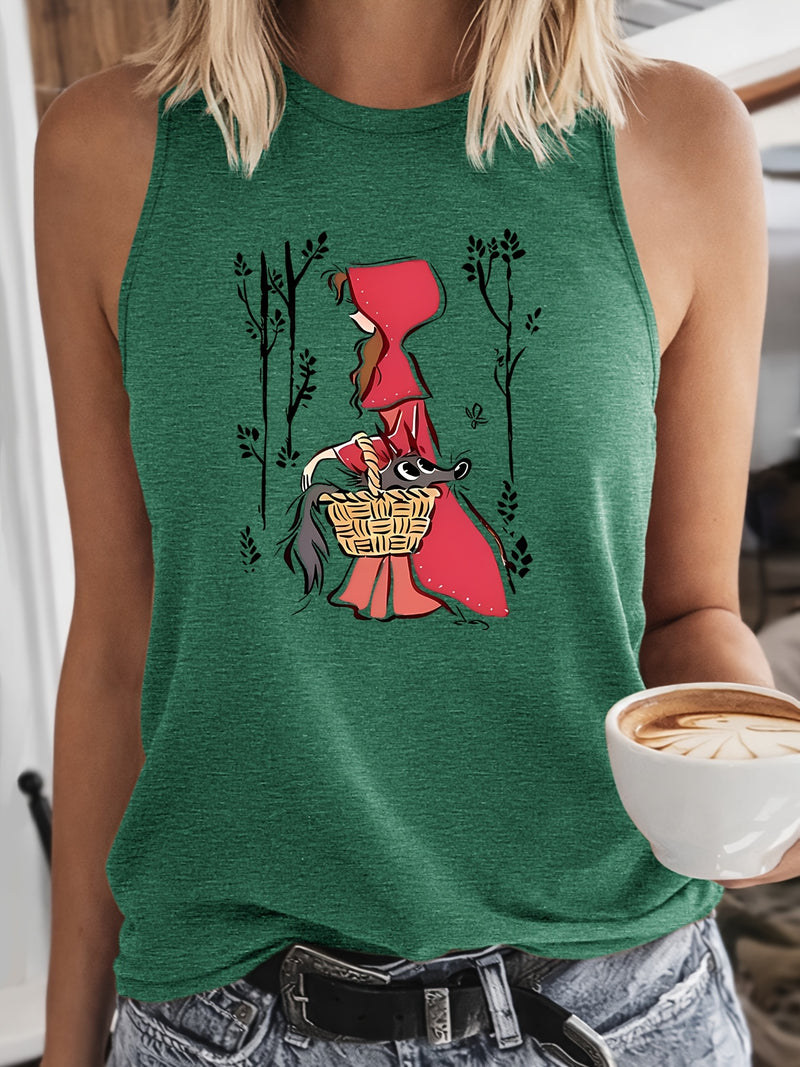 Women's Vintage Little Red Riding Hood & Wolf Print Tank Top.