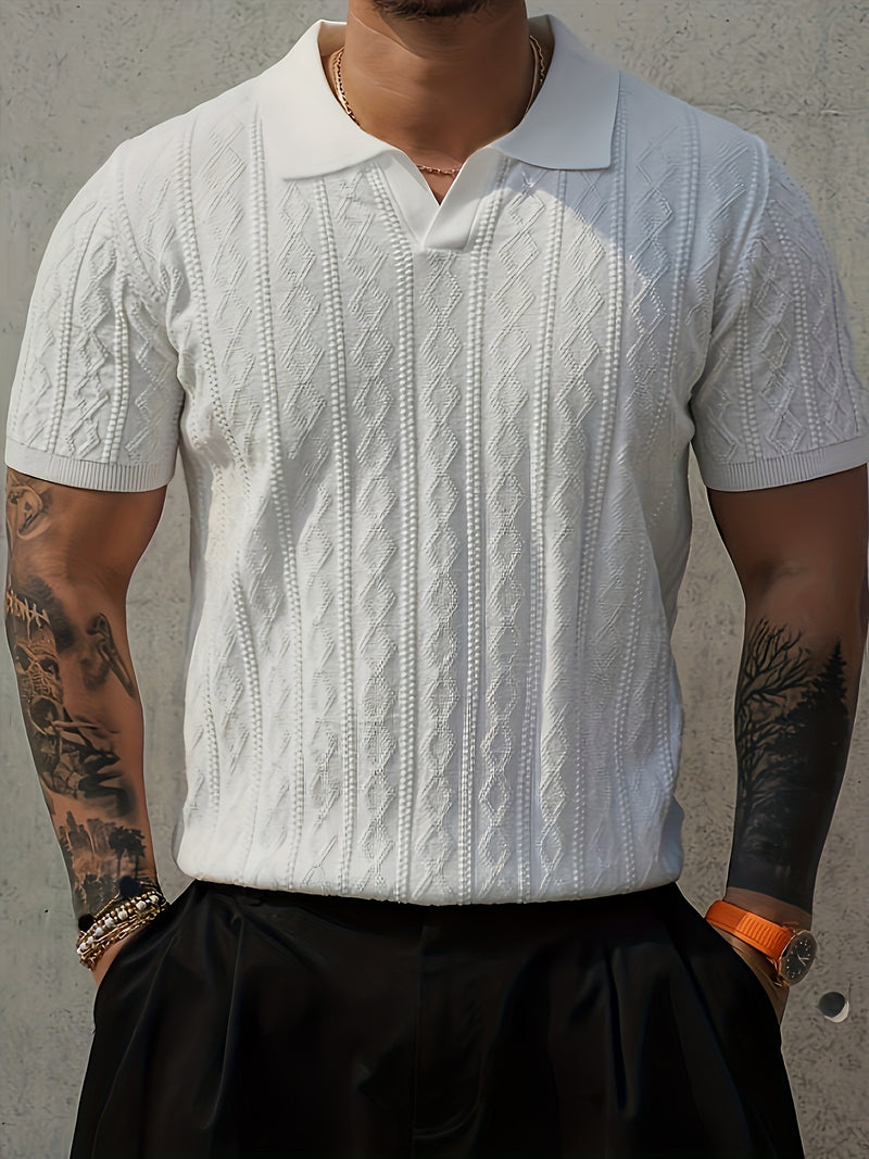 Men's Knit Casual T-Shirt, Fashionable Contrast Color Design.