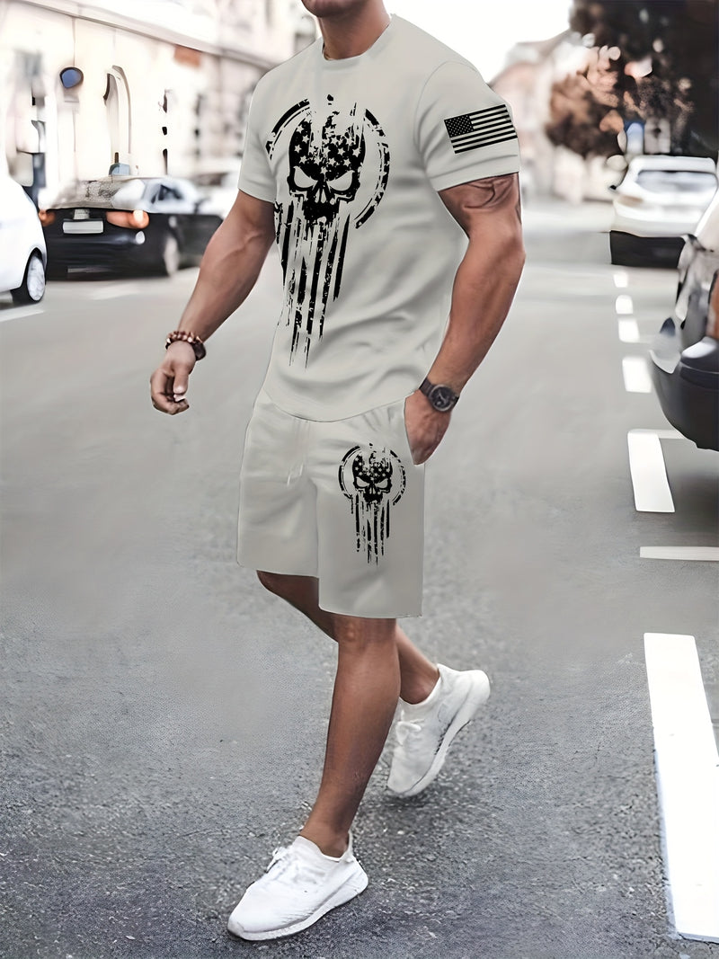 2pcs Men's Casual Fashion Set, Round Neck Short Sleeve T-Shirt.