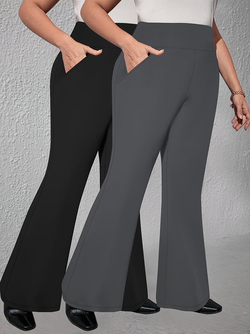 Women’s 2-Pack - Plus Size High-Waisted Flare Pants with Slant Pockets.