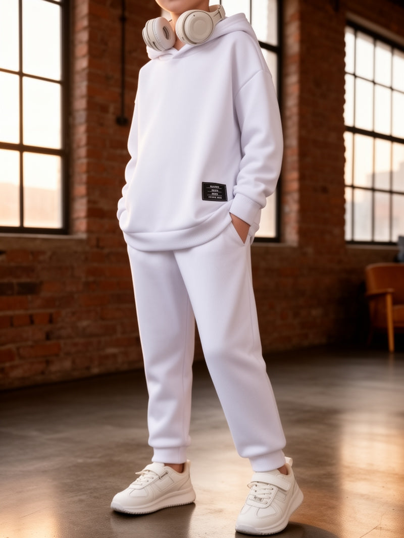 3pcs Tween Boys Casual Printed Hooded Sweatshirt Set.