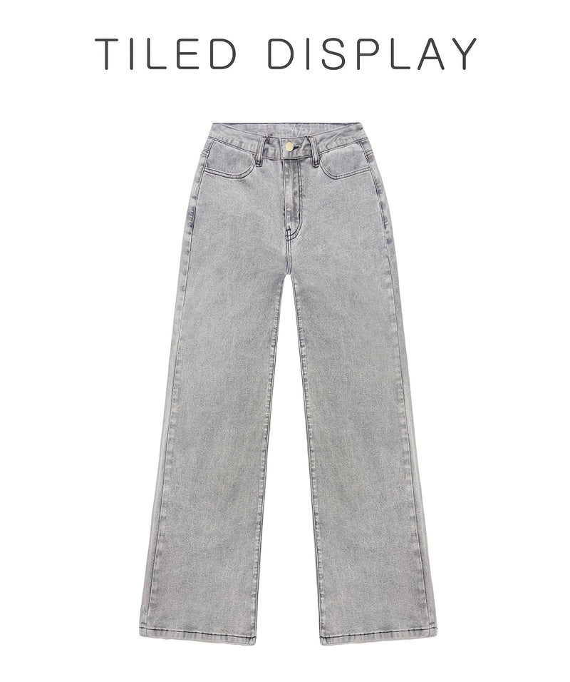 Women's New Stretch Straight Jeans, Wide-leg Jeans with Pockets.