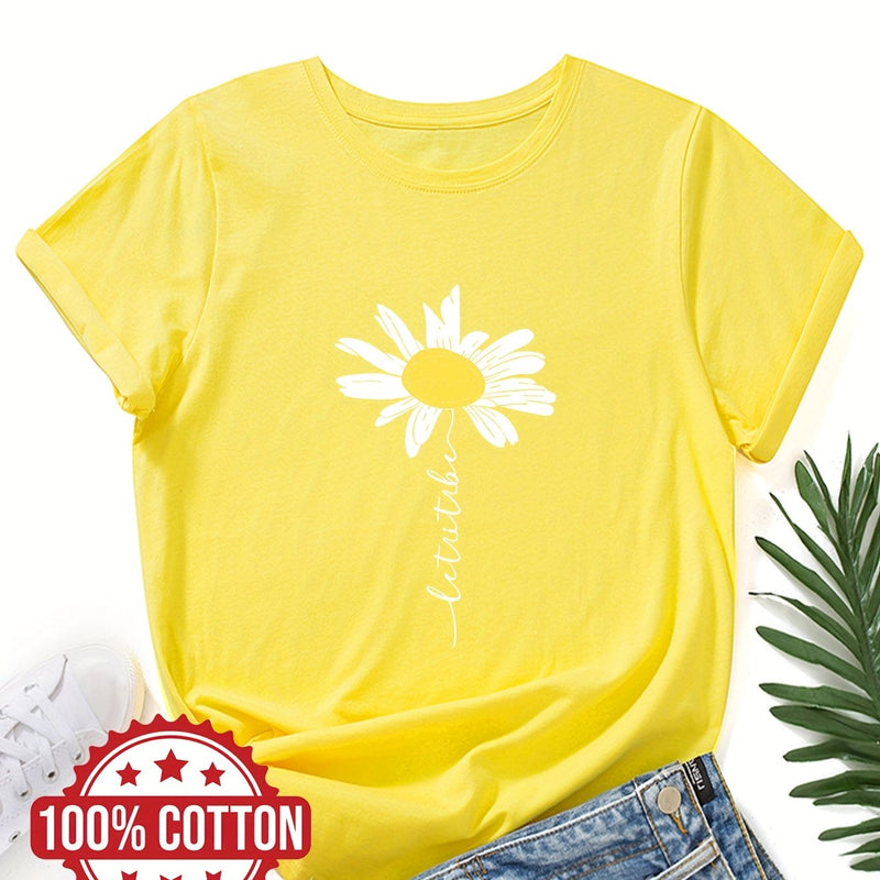 Women's Daisy Flower Print T-Shirt.