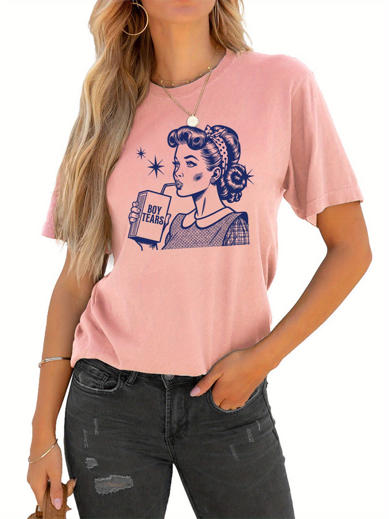 Women’s Graphic Print T-shirt, Short Sleeve Crew Neck Casual.