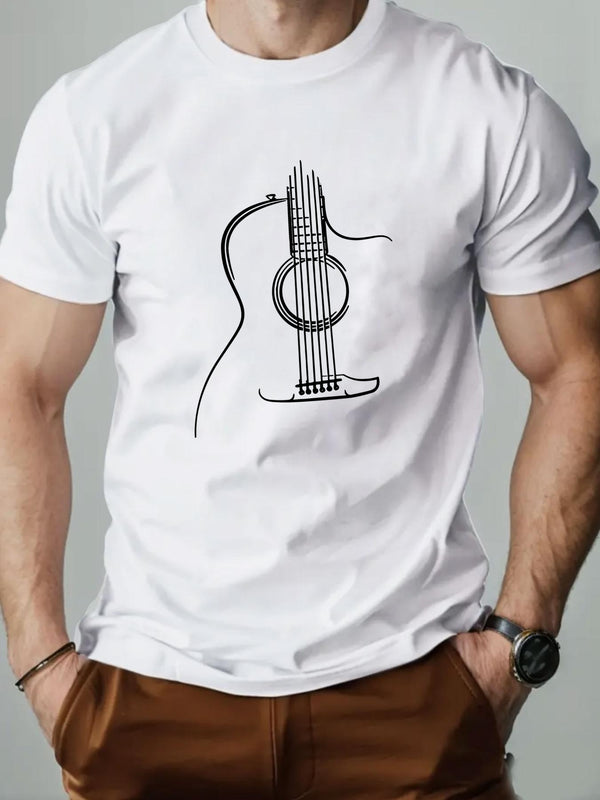 Men's Guitar Graphic Summer Casual Crew Neck Short Sleeve T-Shirt.