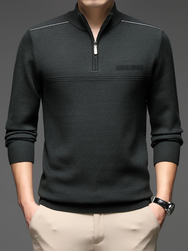 Men's Solid Color Simple Zip-Up High-Neck Long-Sleeve.