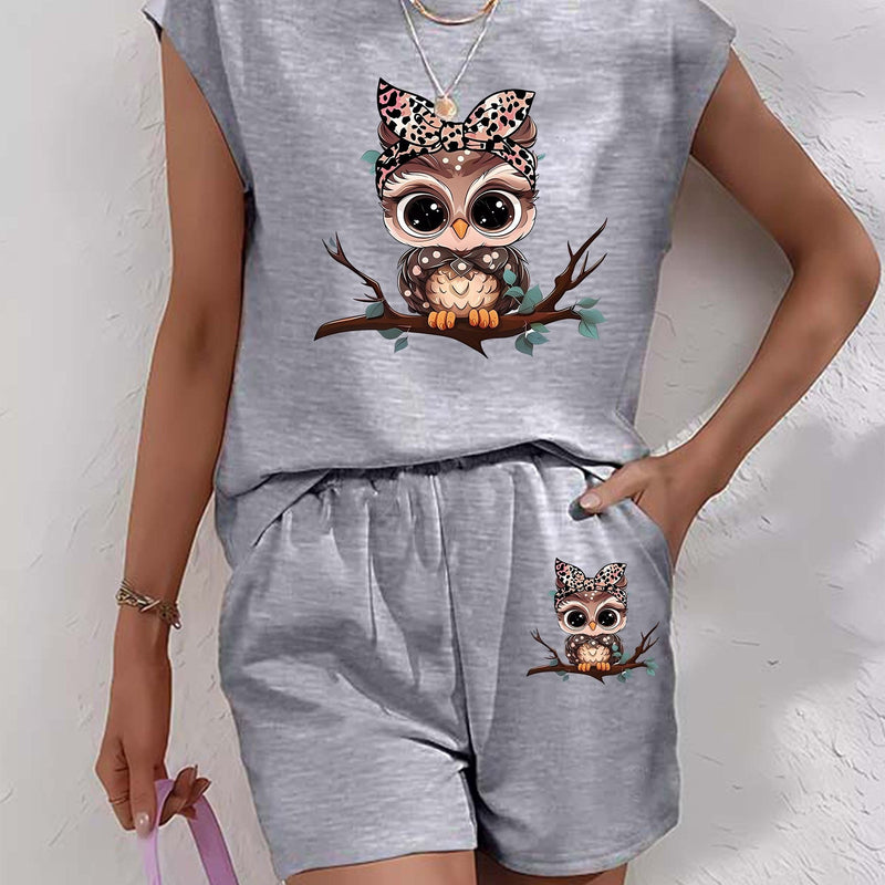 Women’s Graphic Print Two Piece Set, Short Sleeve T-shirt & Shorts.
