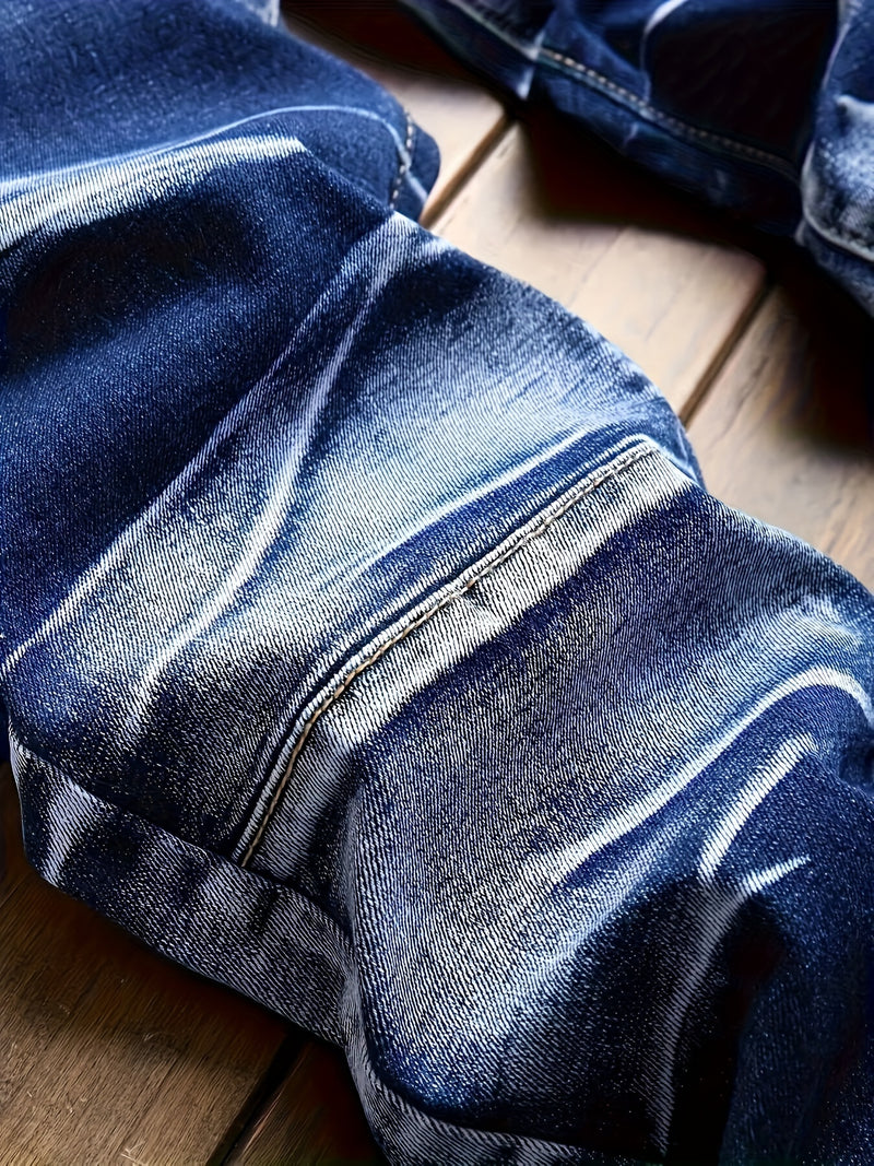 Men's Streetwear Brand Motorcycle Jeans with a Unique Wrinkled Design.