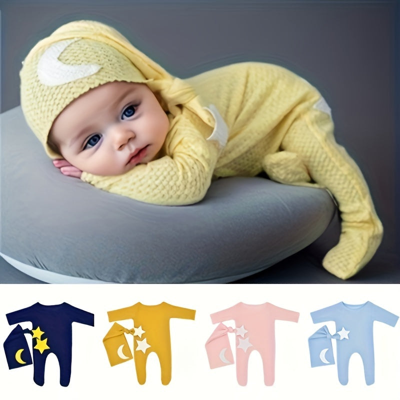 2pcs/Set Newborn Baby Stars and Moon Decoration Knitted Jumpsuit.