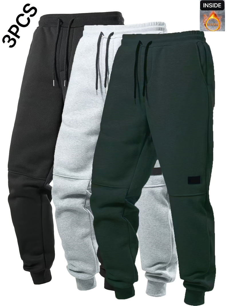 3pcs Men's Joggers with Elastic Waistband & Drawstring.