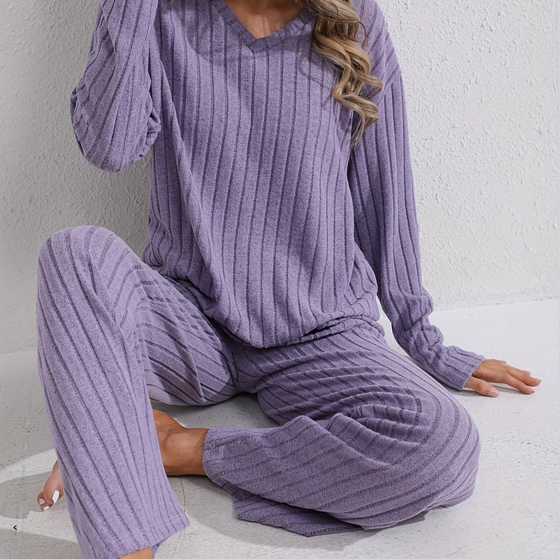 Women’s Simple Long Sleeve and Pants Solid Color Comfortable Fashion.