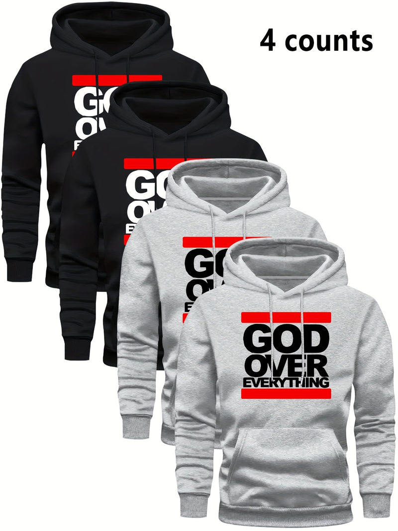 4 Counts Hooded Sweatshirt Fleece Men's Casual Versatile Fashion.