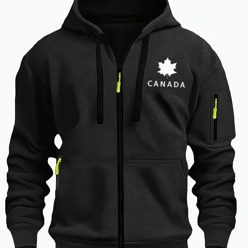 Men's Hoodie. Solid Color Long Sleeve Open Front Hooded Sweatshirt Jacket.