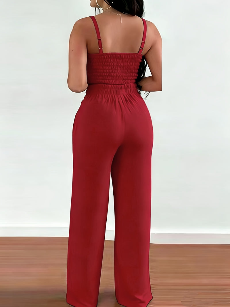 2-piece Women's Set with Thin Strap Stretch Camisole and Wide-leg Pants.