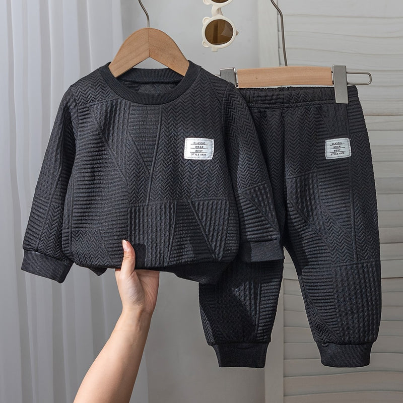 Boys Toddler Jacquard Long Sleeve Top + Casual Pants Two-Piece.