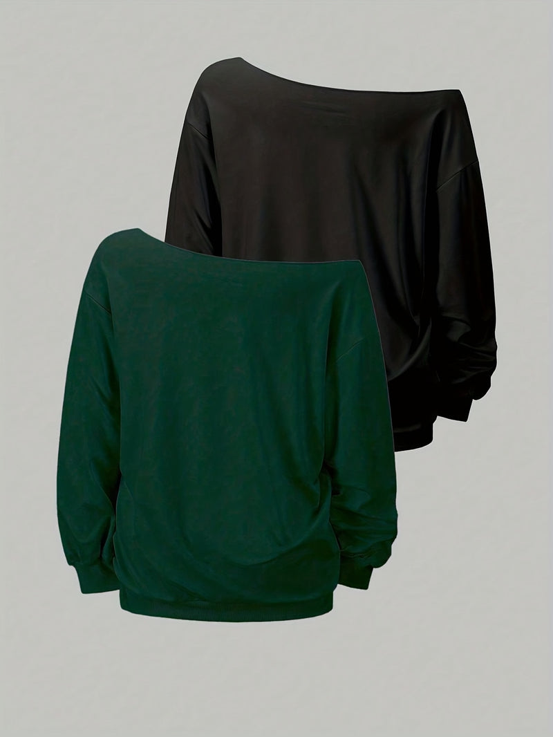 2pcs/Set Plus Size One-Shoulder Sweatshirt for Women’s