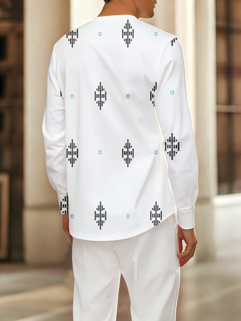 2pcs Set Geometric Pattern for Man Long-sleeve Shirt and Sweatpants Set.