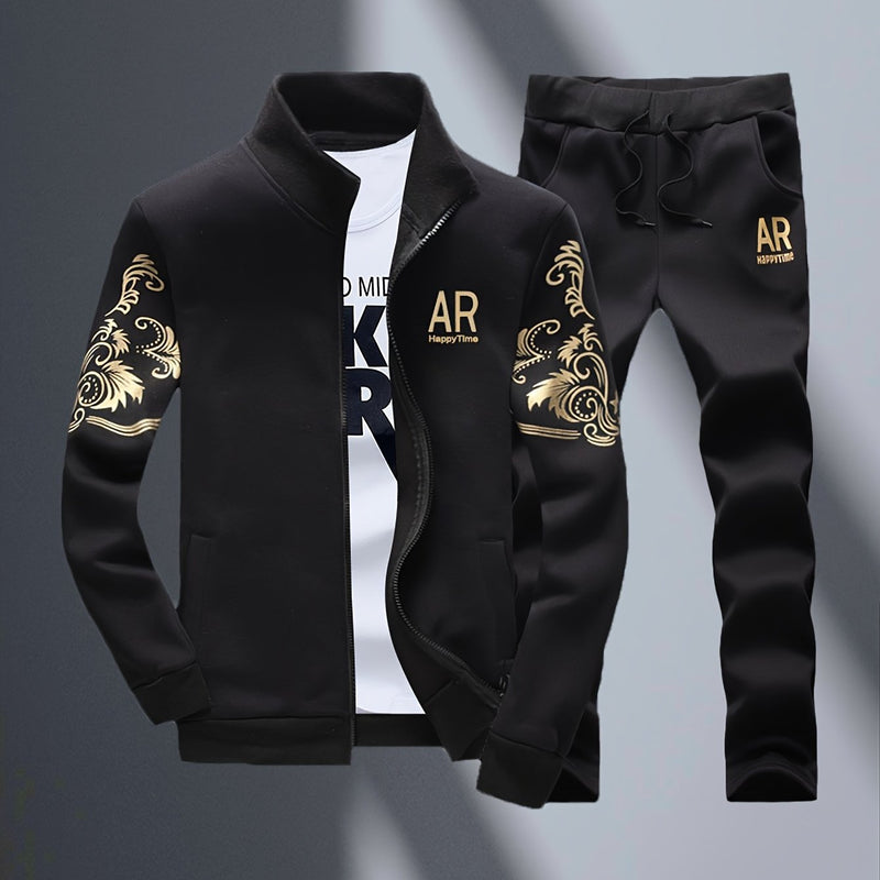2pcs Men's Sportswear Set, Casual Athletic Outfit with Embroidered Design.
