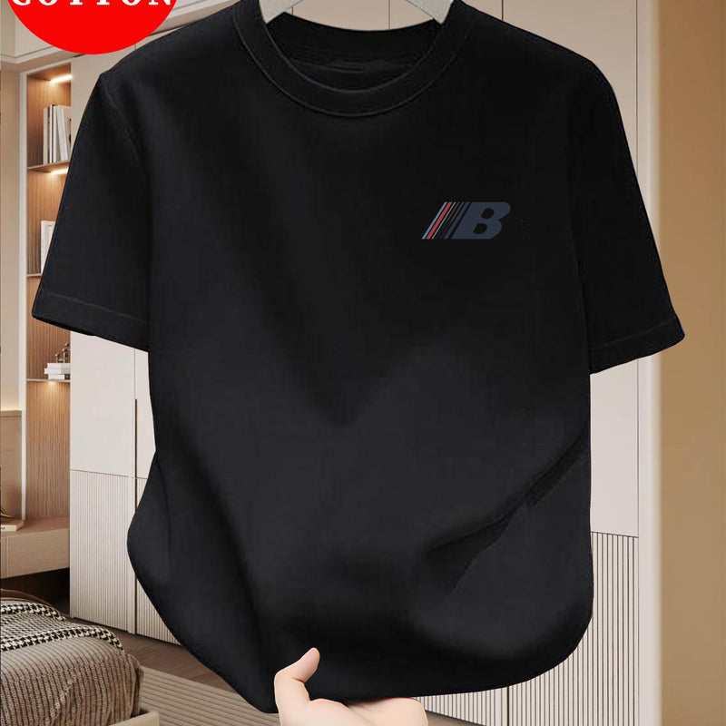 Men's Cotton T-Shirt, Crew Neck with Letter Print Casual.