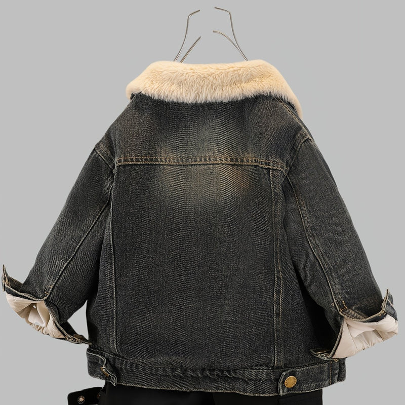 Boys and Toddlers Autumn/Winter -Lined Thickened Denim Jacket.