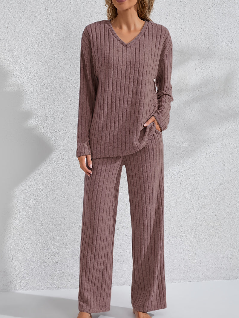Women’s Simple Long Sleeve and Pants Solid Color Comfortable Fashion.