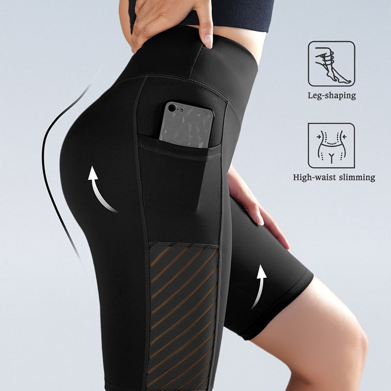 Women'S High-Waisted Mesh Cycling Shorts with Pockets for Outdoor Sports.