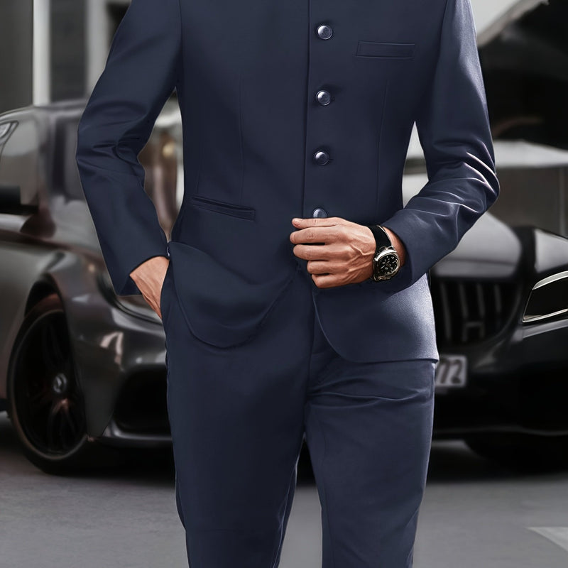 2pcs Men's Mao Suit Jacket and Trousers Set for Banquet and Business.